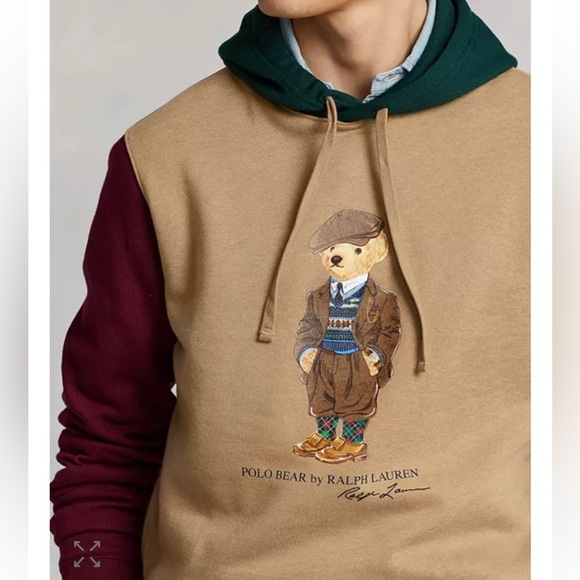 Polo Ralph Lauren Fleece Color Blocked Polo Bear Print Hoodie Size Large - Picture 9 of 12